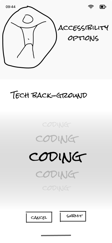 Tech background — CODING selection, Cancel, Submit